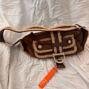 Dior Tan and Cream Belt Bag with Metal Detail